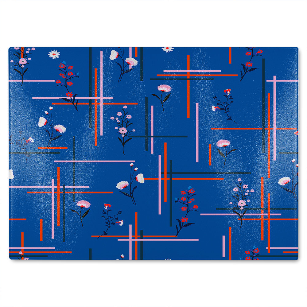 Flowers With Check Grid For Fashion Glass Chopping Board