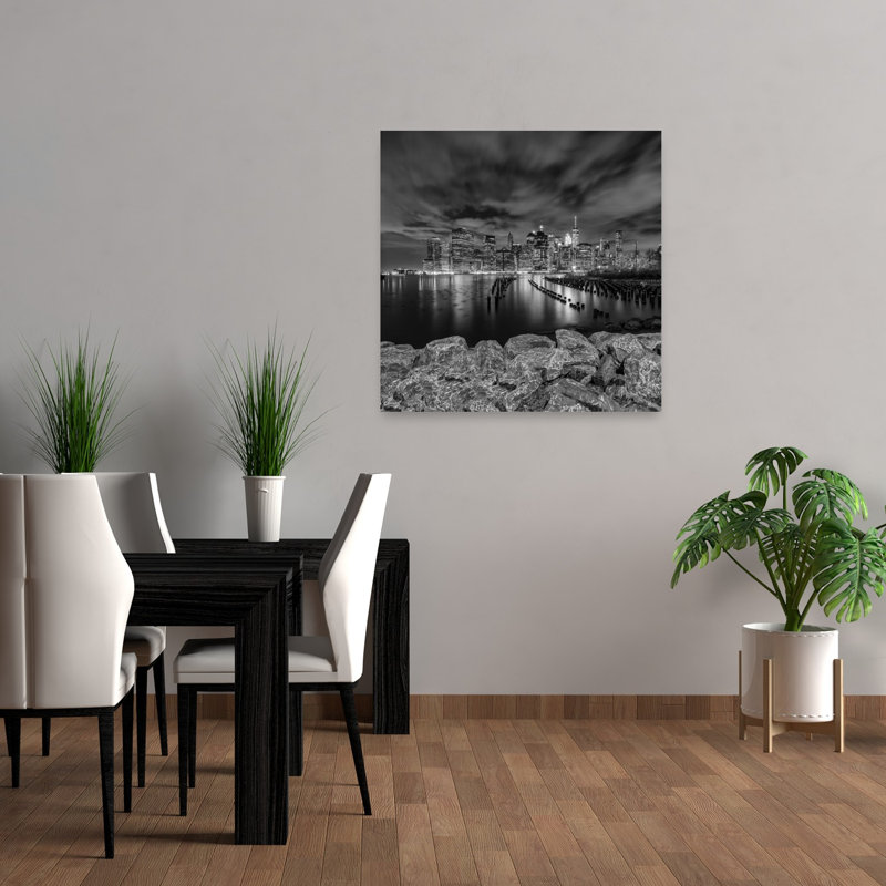 Manhattan Night Skyline Modern Abstract Architecture City Wall Art Print, 36" H x 36" W