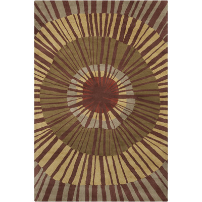 Tapis moderne multicolore en laine touffeté à la main de couleur olive, or, rouille, bleu clair, beige et beige Ailey