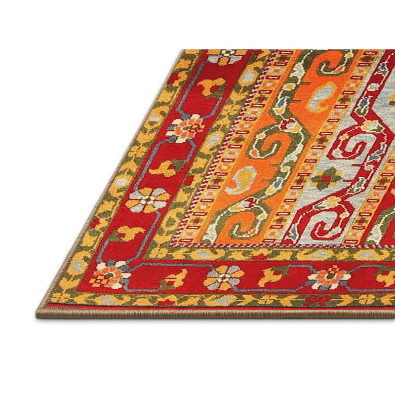 Tapis de zone rouge/jaune contemporain, Rectangle 5 pi x 7 pi
