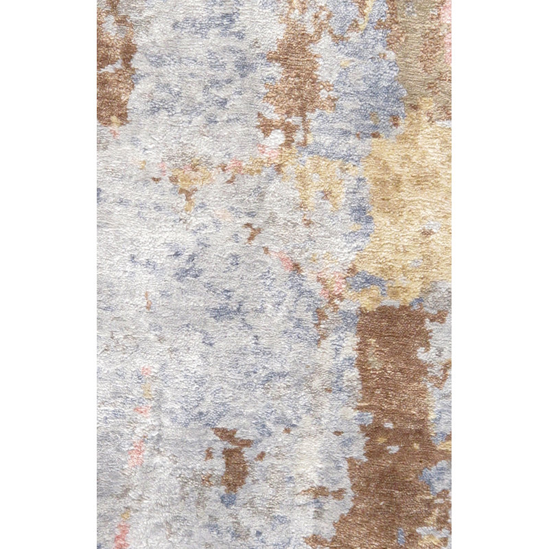 Abstract Elegance Hand-Knotted Blue Wool & Silk 2' x 3' Area Rug
