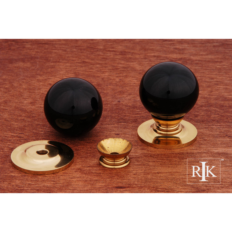 Globe Porcelain Round Knob CK Series, Black/Polished Brass, 1.25" H x 1.25" W x 1.62" D