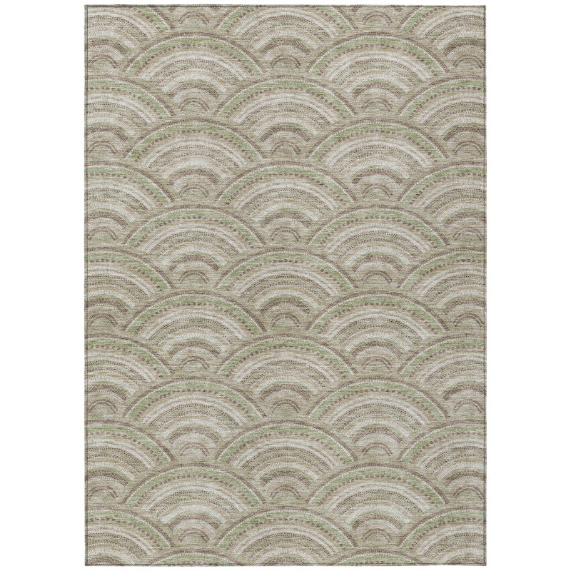 Tapis extérieur lavable taupe 10 pi x 14 pi vert et ivoire à motif géométrique lavable