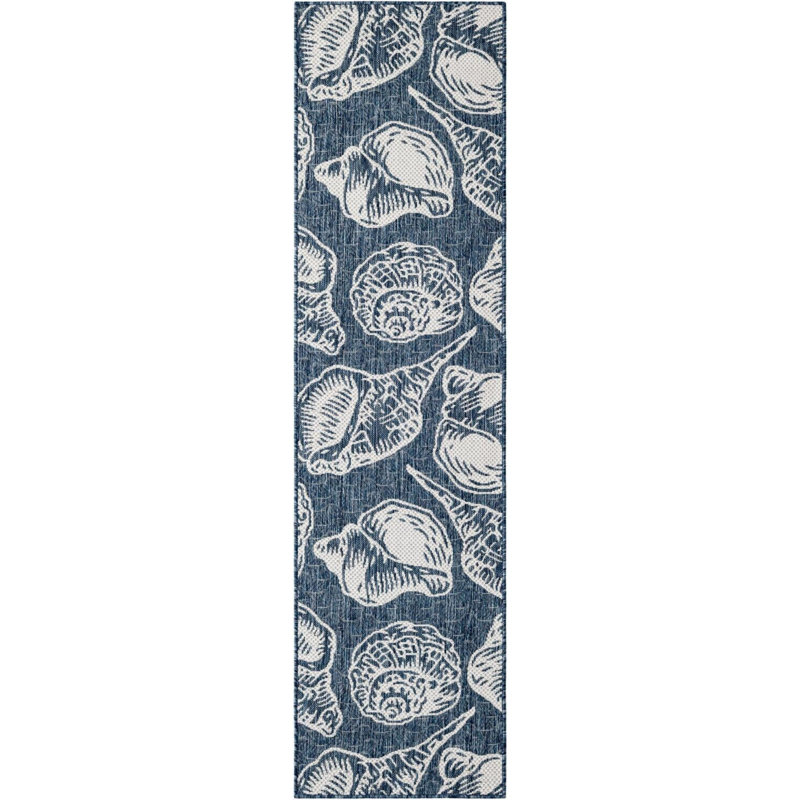 Tapis contemporain bleu marine et ivoire Avelynn, Tapis de couloir 2 pi x 8 pi