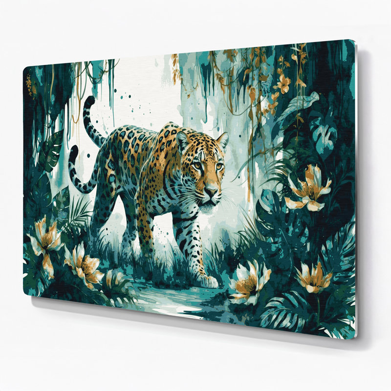 «Big Cats Pantanal Jaguar», art mural en métal bleu, H 16 po x l 20 po