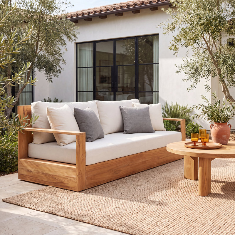 Azul Brazilian Teak Patio Sofa, Beige