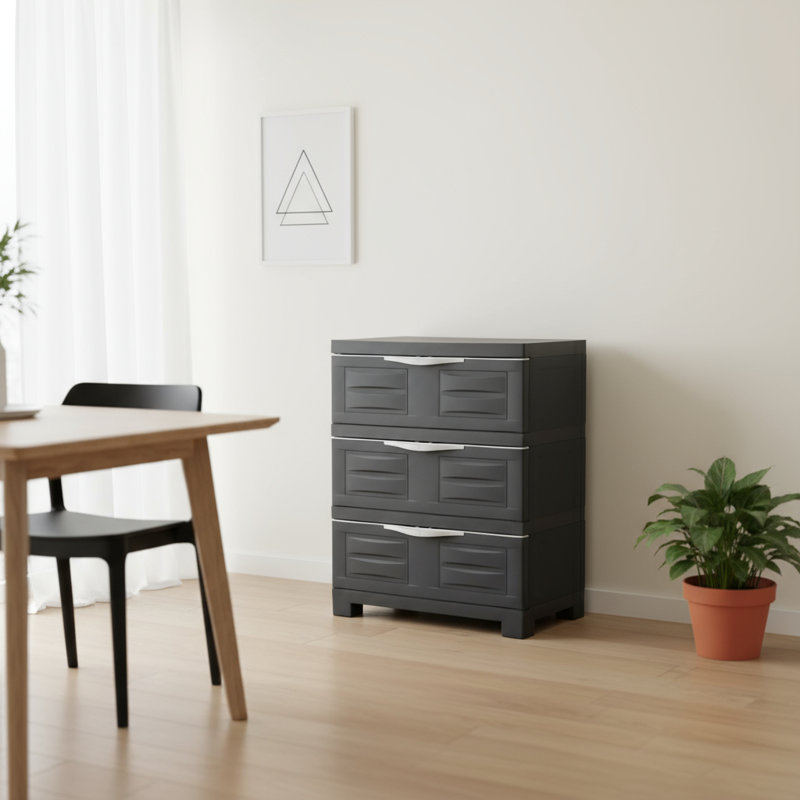 Armoire d'appoint 23 po en plastique gris anthracite à trois tiroirs