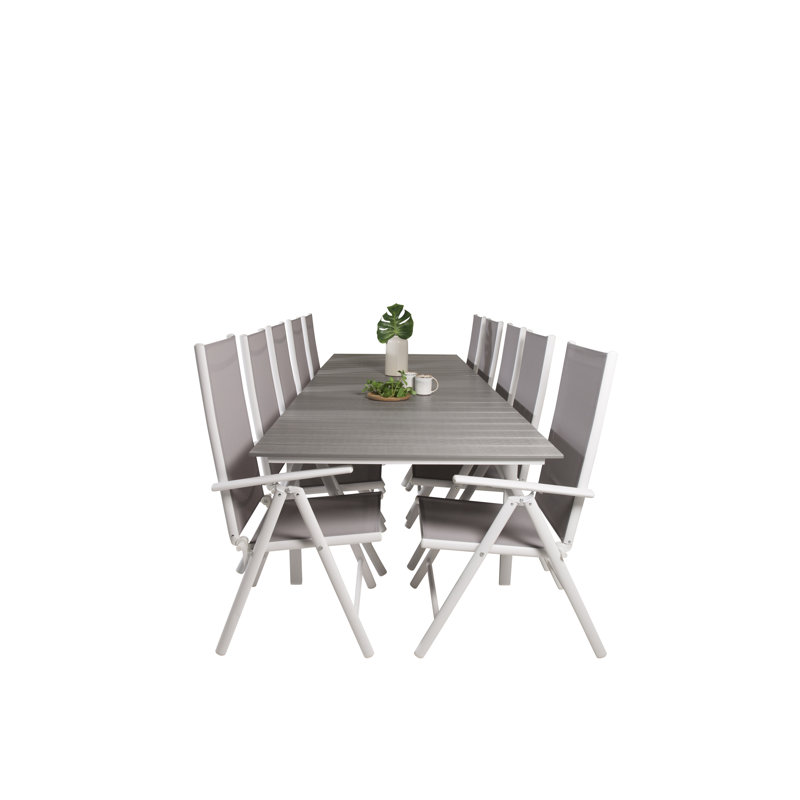 Faiyaz 10 - Person Patio Dining Set Extendable Rectangular Table, White/Taupe