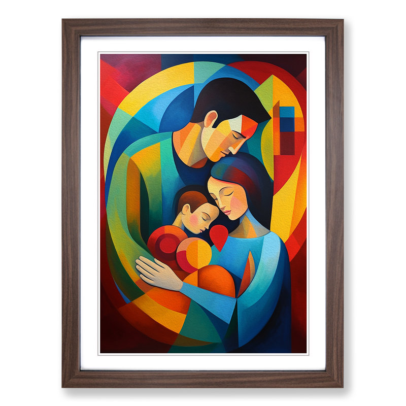 XYZ-FRM-V1223-4412 Loving Family Orphism - Single Picture Frame Print on Wood, 64cm H x 46cm W x 2cm D, Walnut 