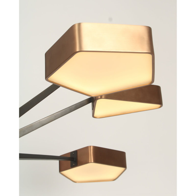 Lustre luxueux à lumières dorées Alan Mizrahi Art Deco Marsden, H 45 po x l 50 po x P 44 po, Plaqué chrome