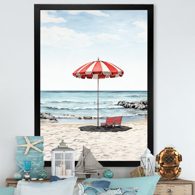 Coastal Red Beach Umbrella II - Nautique et plage, reproduction sur toile