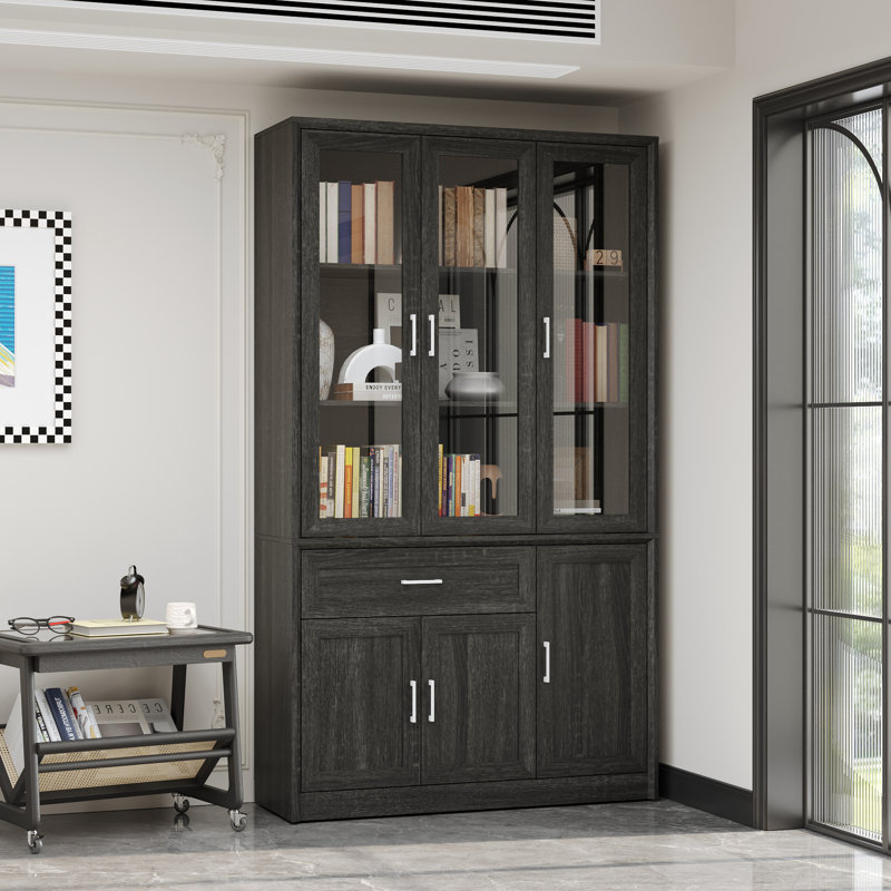Rustic Bookcase With Tempered Glass Door