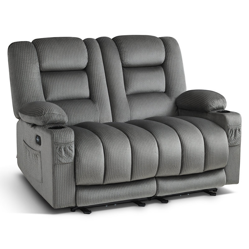 Electric Reclining Loveseat Sofa with Heat and Massage, Fabric Power Loveseat Recliner, Gray 100% Polyester