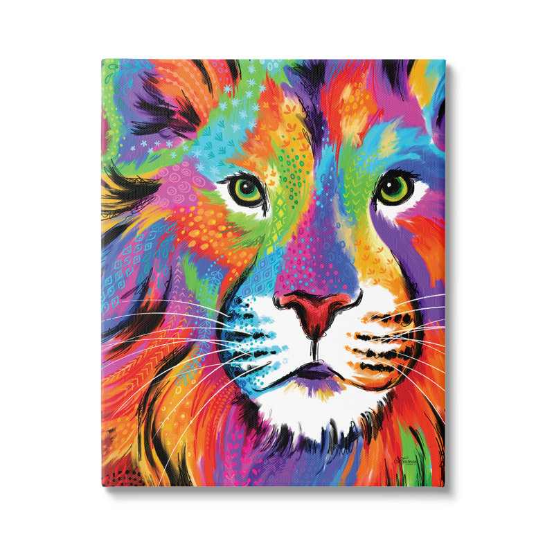 Bungalow Rose Bold Hued Lion Portrait Canvas Wall Art Design By Cat Thurman Designs, H 40 po x l 30 po x P 1,5 po