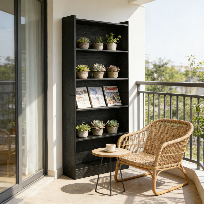 6-Tier  Library Bookshelf With Storage For Living Room, Office, Bedroom, (6 Shelves) 70.87"H x 35.43"W x 11.81"D, Black