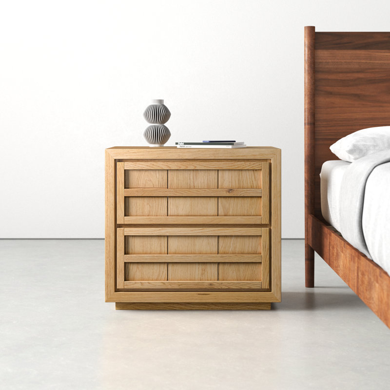 Scotty 27.6'' W Natural Solid Oak Wood 2 drawer nightstand Rectangle with Soft Close Drawers Contemporary Bedside Storage