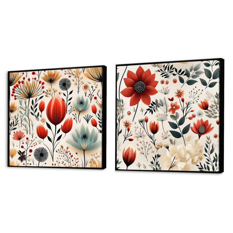 Imrane - Ensemble de 2 collages carrés botaniques abstraits, Cadre flottant noir, H 16 po x l 33 po