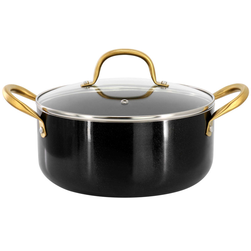 Four noir antiadhésif de 5 pintes avec couvercle Gibs Home Ellsworth en noir et or
