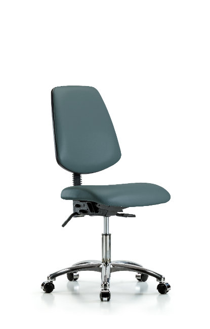 Chaise de travail en vinyle Rebecca, Roulettes, Bleu colonial, Inclus
