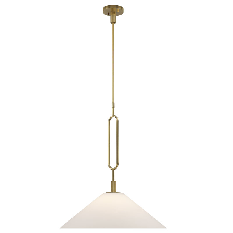Luminaire suspendu moderne 1 lumière avec verre opale Cartley, Or antique, H 9,5 po x l 22 po
