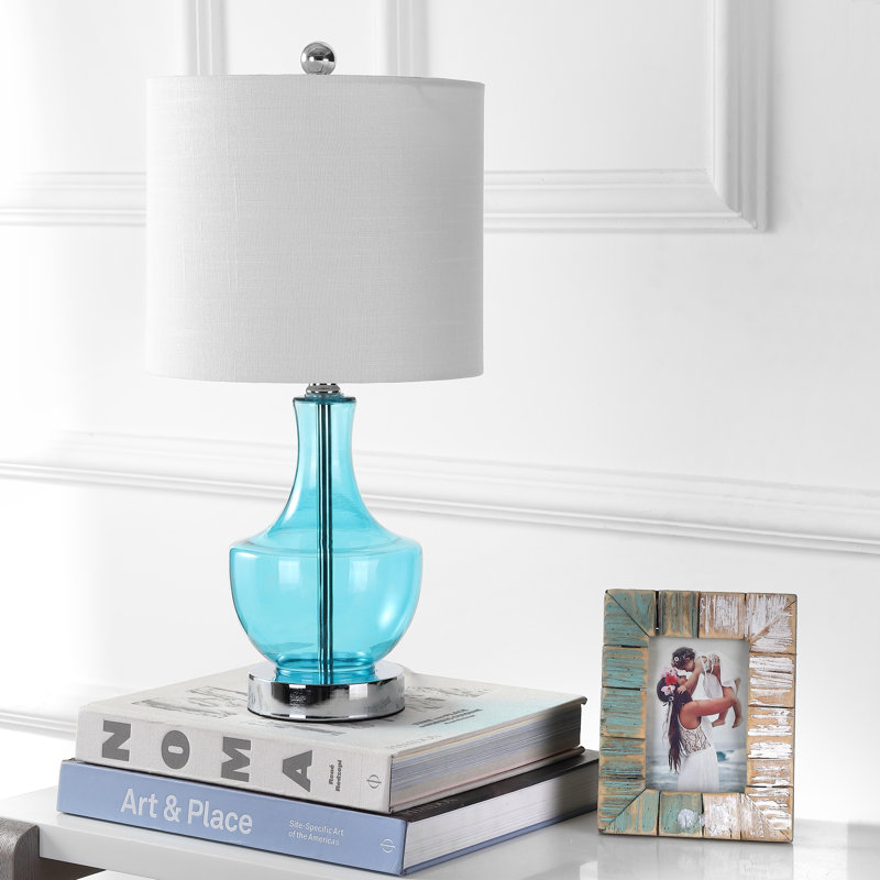 Alper 20" Mini Glass LED Table Lamp, Amalfi Blue