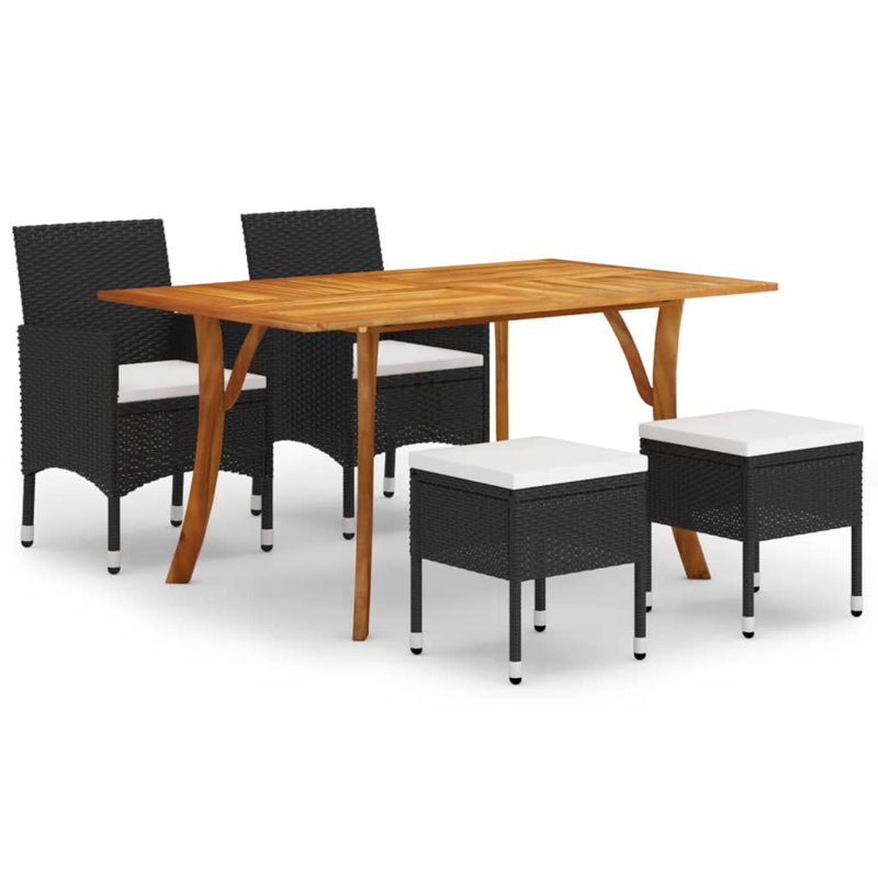  Ensemble de salle à manger en bois d'acacia massif noir moyen durable, Blanc, crème, Noir