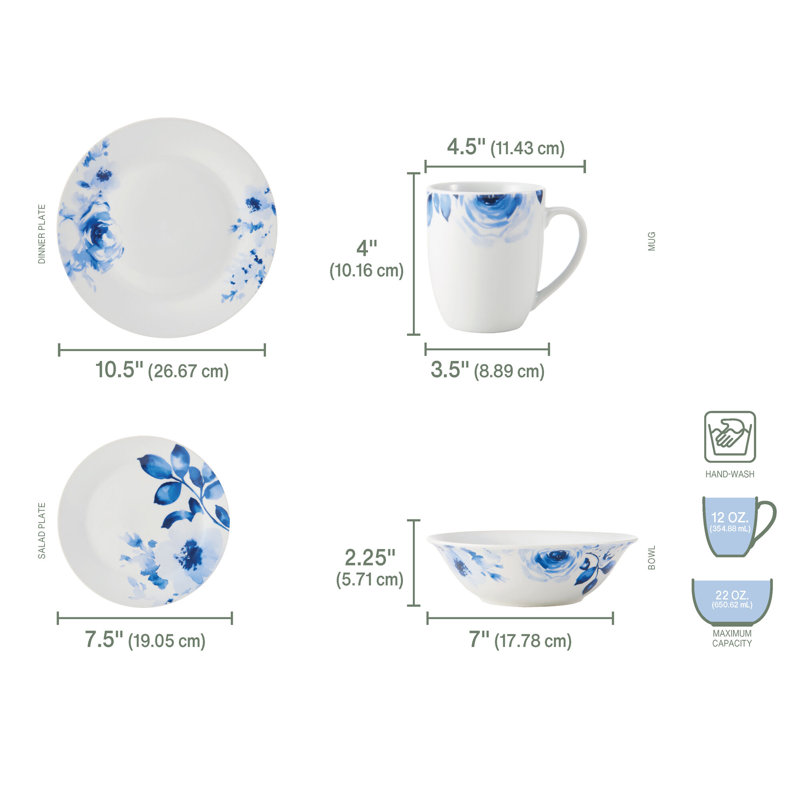White and Blue Floral Porcelain Dinnerware Set, Service for 8