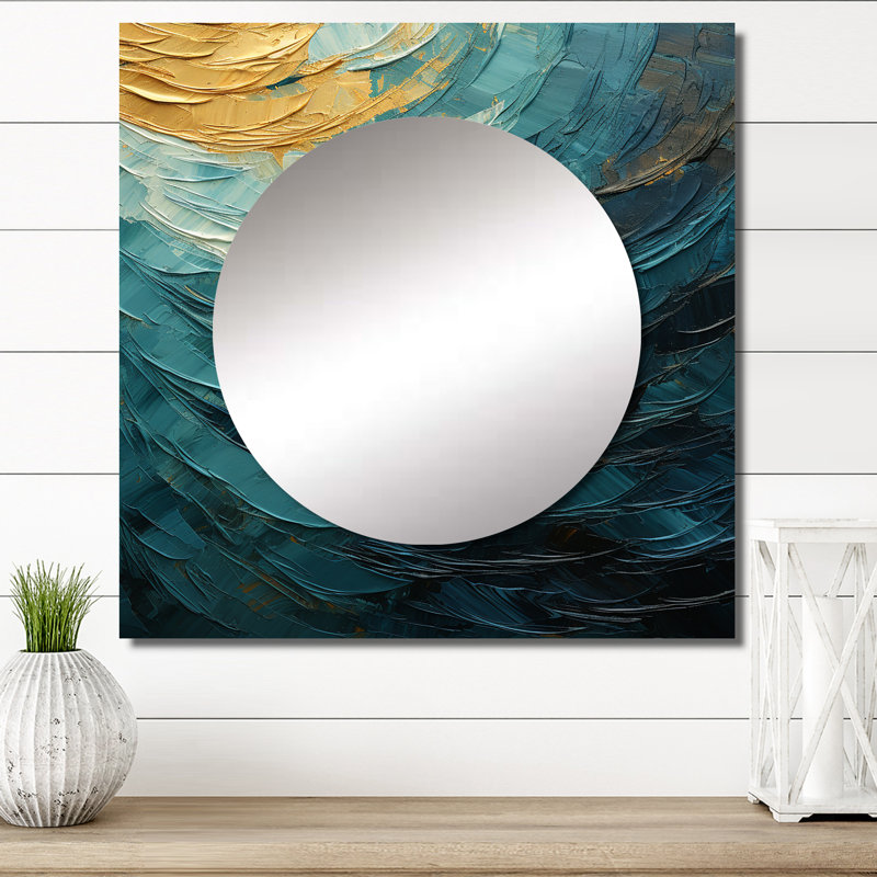 Teal Majestic Motion - Miroir abstrait à spirales abstraites pour décoration murale, 23 po x 23 po