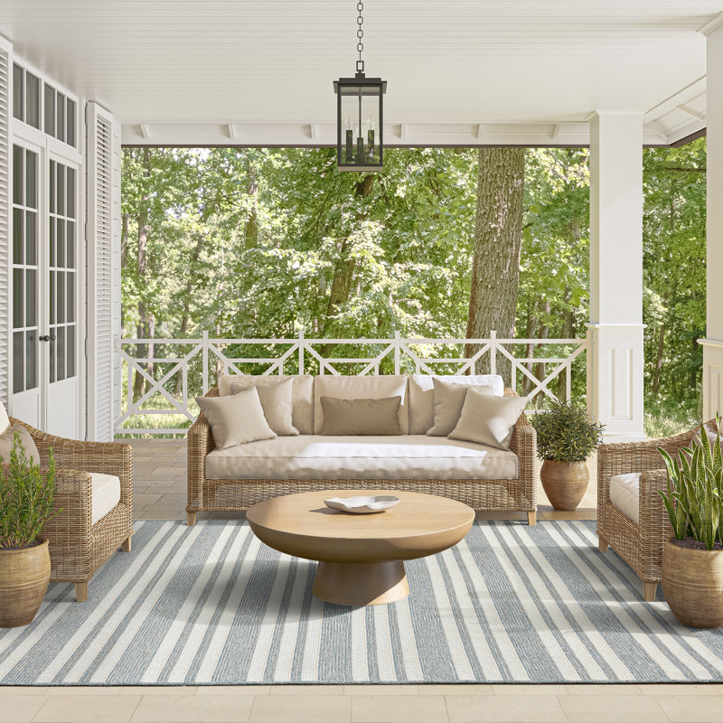 Tapis intérieur / extérieur à rayures horizontales bleu Abani OCE120B, Rectangle 4pi x 6 pi