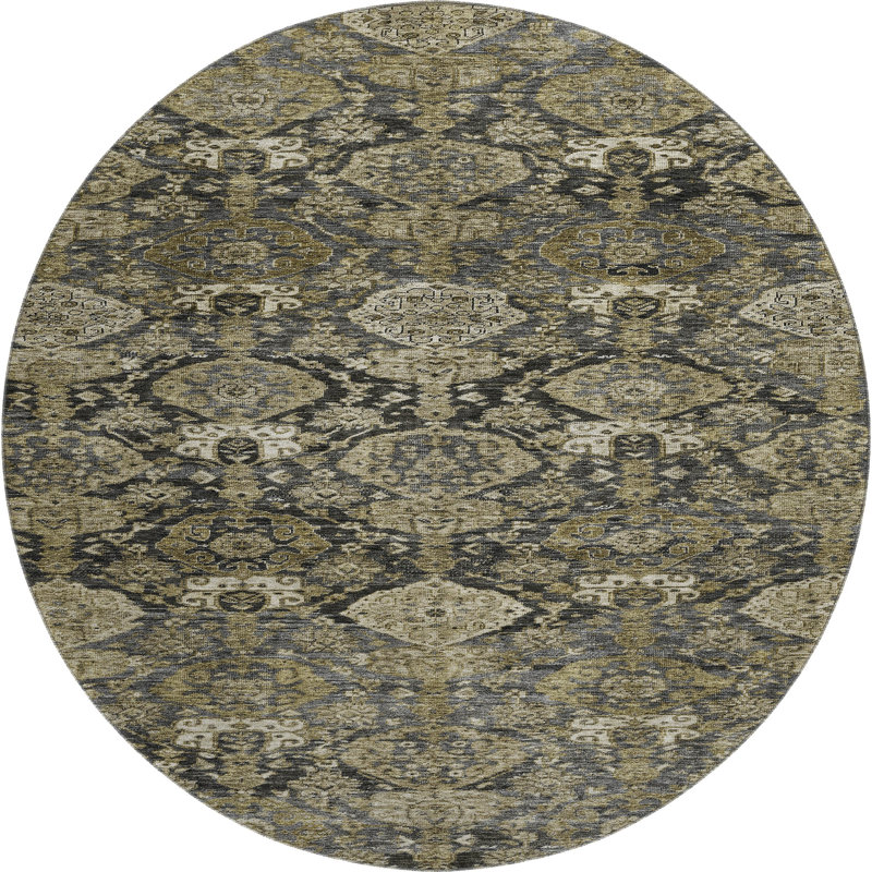 Premium Machine Washable Jamestown AMF1084 Damask Rug, Round 8'
