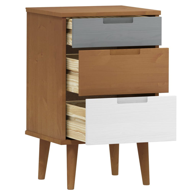 Hailley 40cm W Solid Wood Bedside Table, Brown/Grey