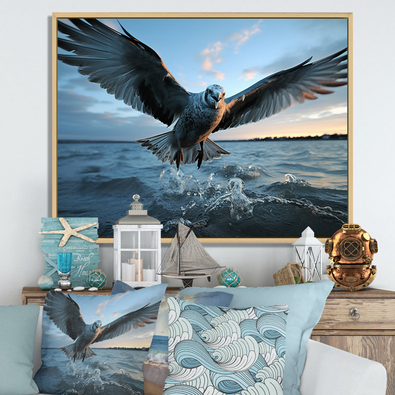 «Coastal Seabird Rising», reproduction sur toile, Cadre naturel flottant, H 24 po x l 32 po x P 1 po