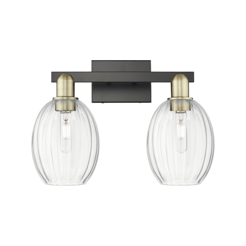 Eldon - Luminaire de salle de bain à abat-jour cloche 16 po 2 lumières, Laiton antique noir, Transparent