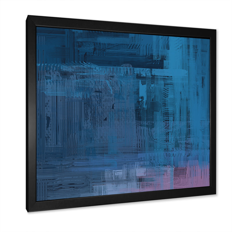 «Blue and Black Frozen Grunge Art», reproduction d'art sur toile encadrée, Cadre noir, H 16 po x l 16 po x P 1 po