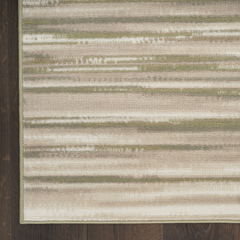 Abstract Machine Woven Area Rug in Green/Ivory, Rectangle 8' x 10'