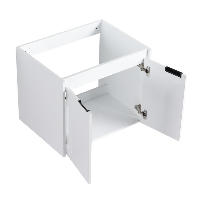 Meuble-lavabo en résine 24 po, 2 portes à fermeture douce, armoire murale, montage flottant, blanc brillant, contreplaqué, résilience avec allure