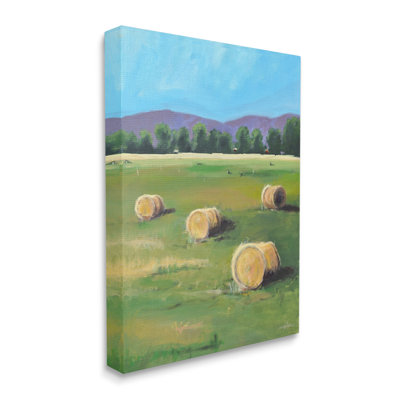 «Open Country Farmland Landscape Yellow Hay Bails», art mural sur toile tendue surdimensionné par Allayn Stevens