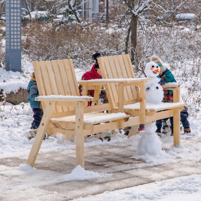 Outdoor Patio Bench, Garden Bench With Middle Table And Umbrella Hole
