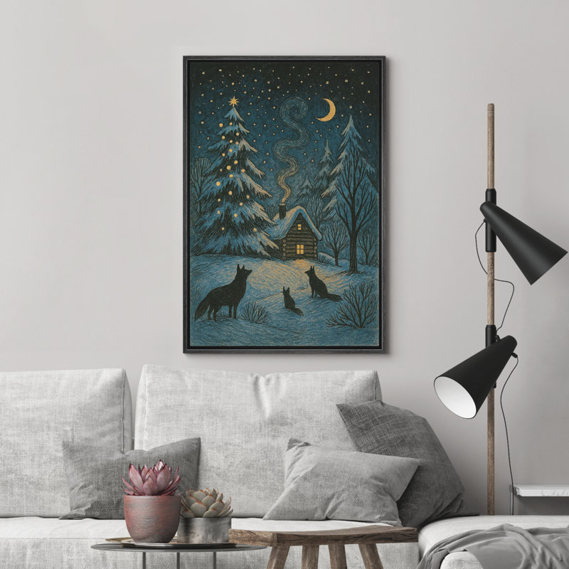 Hiver, art mural, impression sur toile encadrée, décoration de Noël, H 36 po x l 24 po, Noir