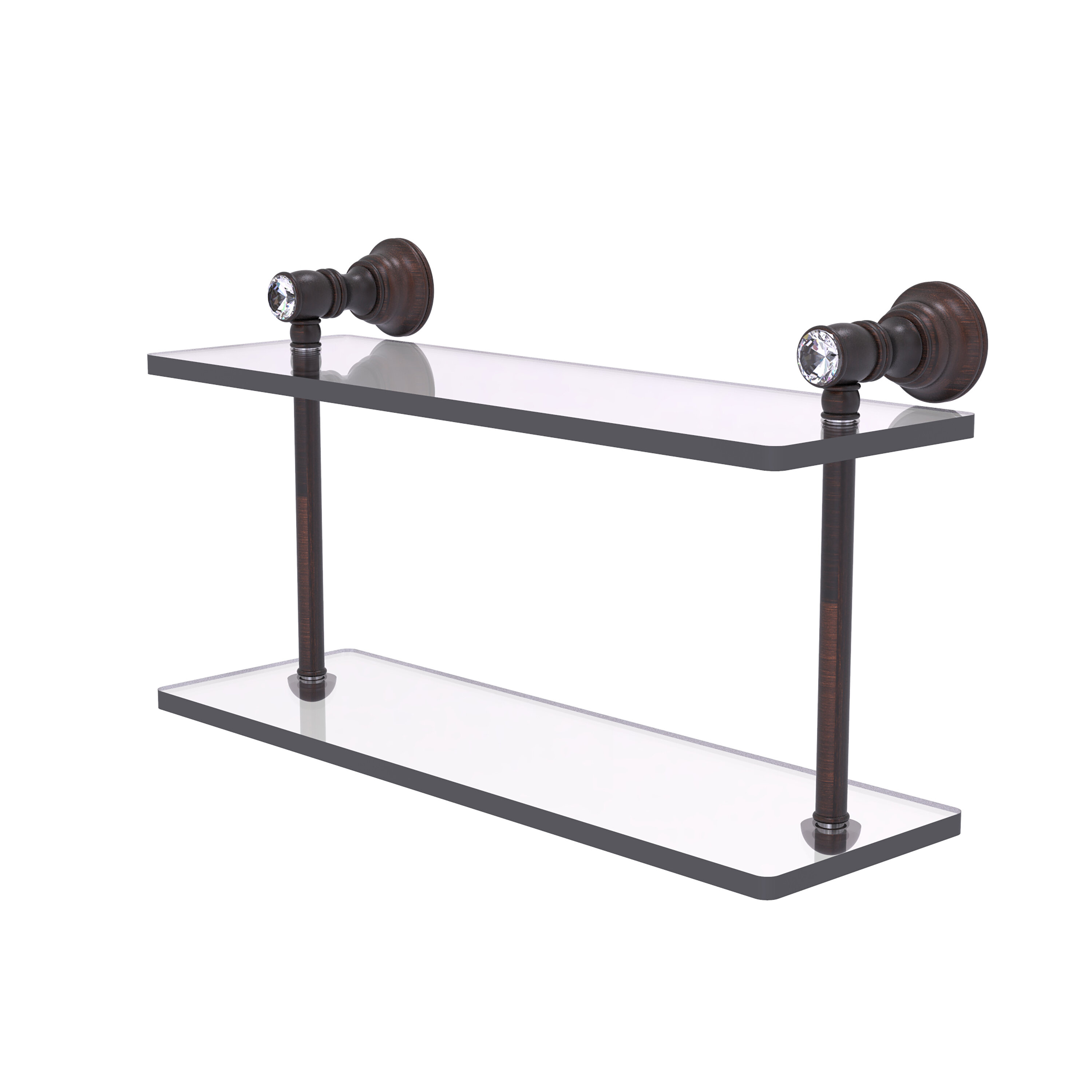 Double glass shelf discount with towel bar