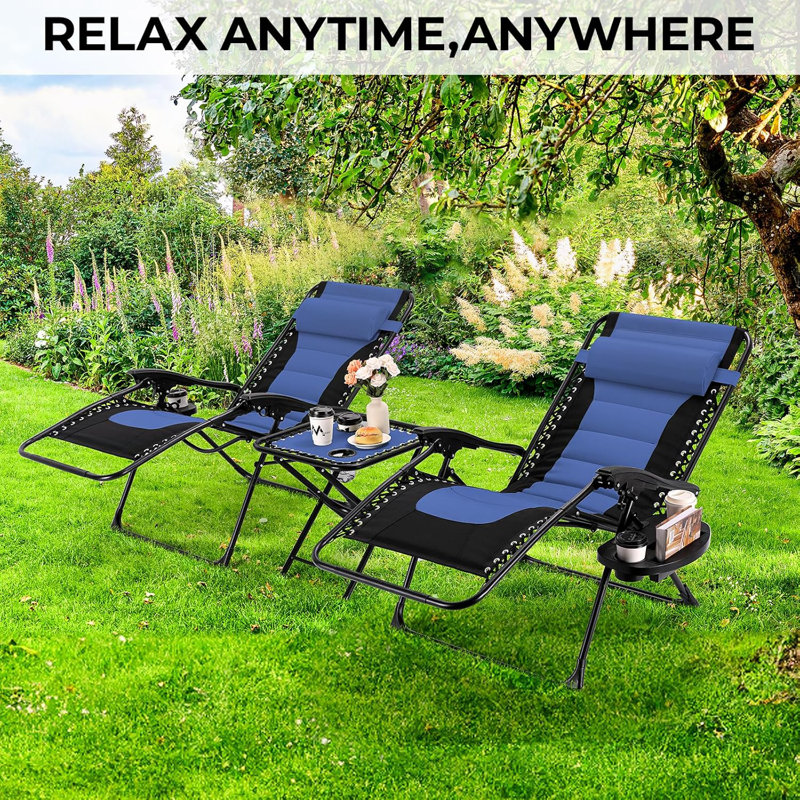 Metal Outdoor Lounge Chair with Ottoman, Blue