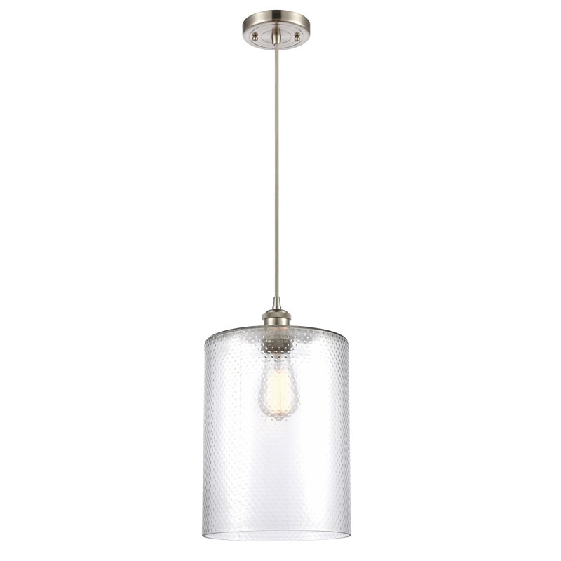 Luminaire suspendu cylindrique à 1 lumière Leilani, Transparent, Nickel satiné brossé, Ampoule DEL 6 watts Vinage