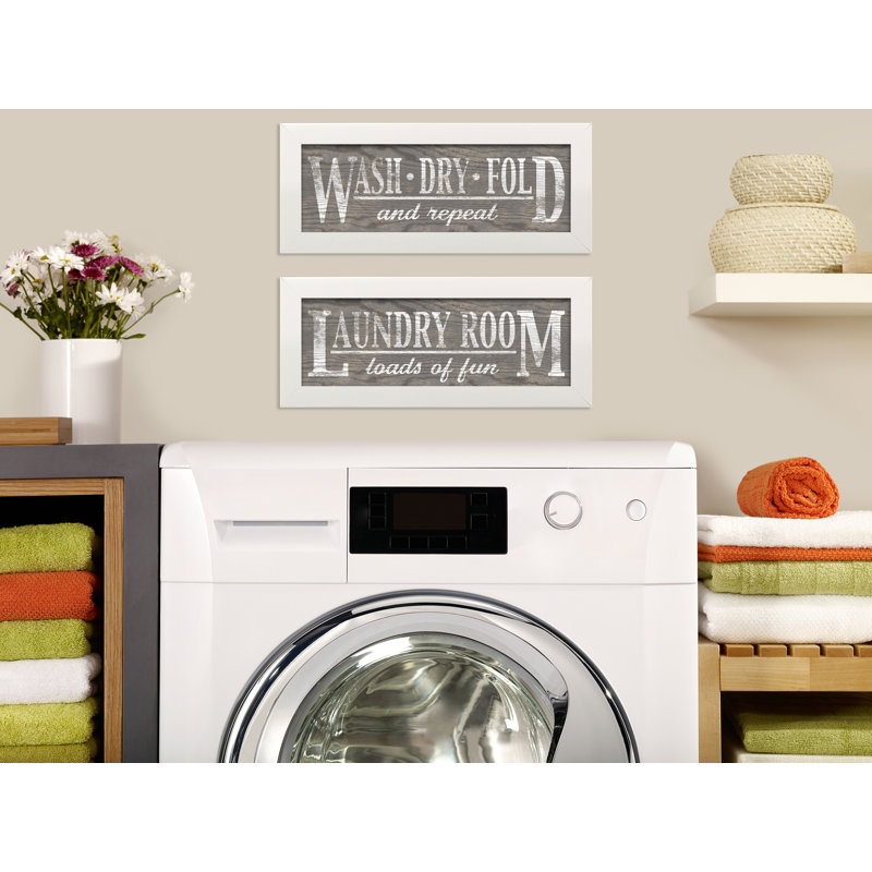 " Classic Gray Laundry Signs On Wood-panel Style Background " by N. Harbick 2 - Pieces