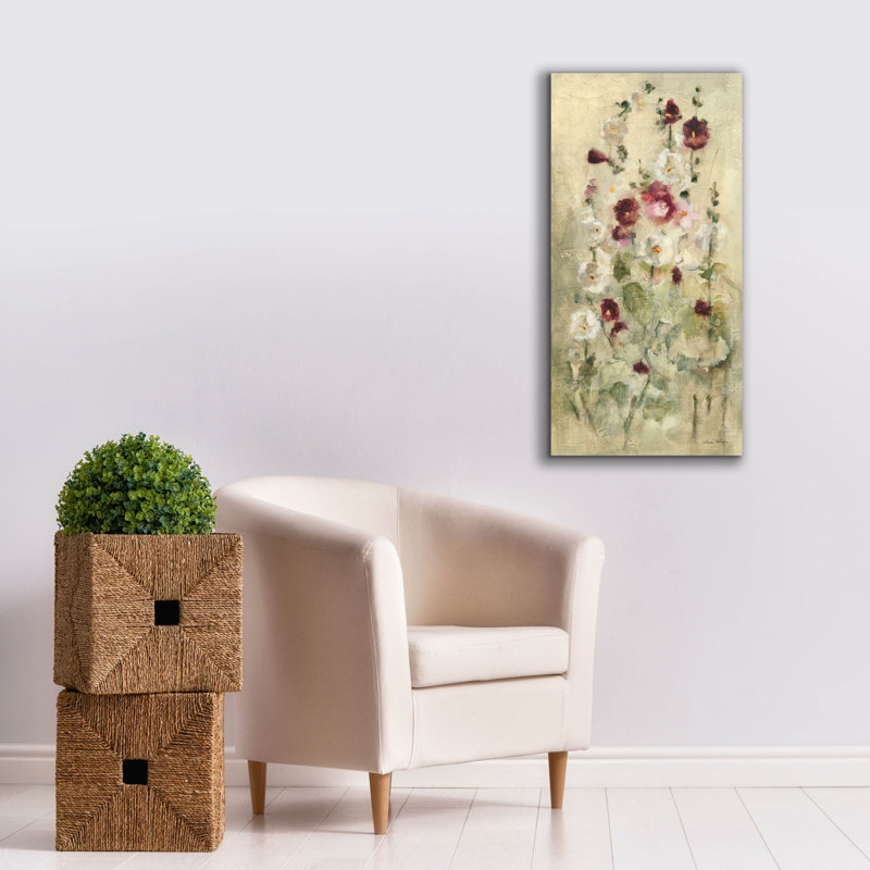 «Hollyhocks Panel 2» par Cheri Blum, art mural sur toile, H 40 po x l 20 po x P 1,5 po