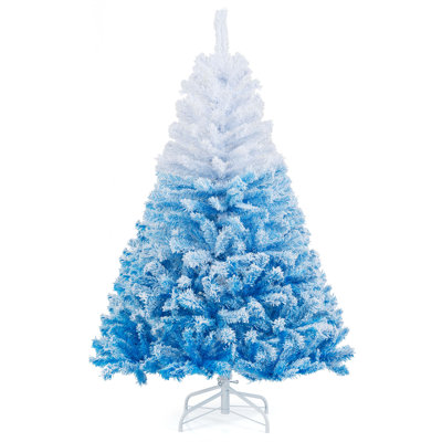 5 FT Artificial Christmas Tree with 456 Branch Tips & Folding Metal Stand White & Blue