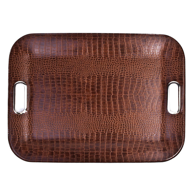Bloomsbury Market Ralls Stainless Steel Platter, Light brown and stainless steel