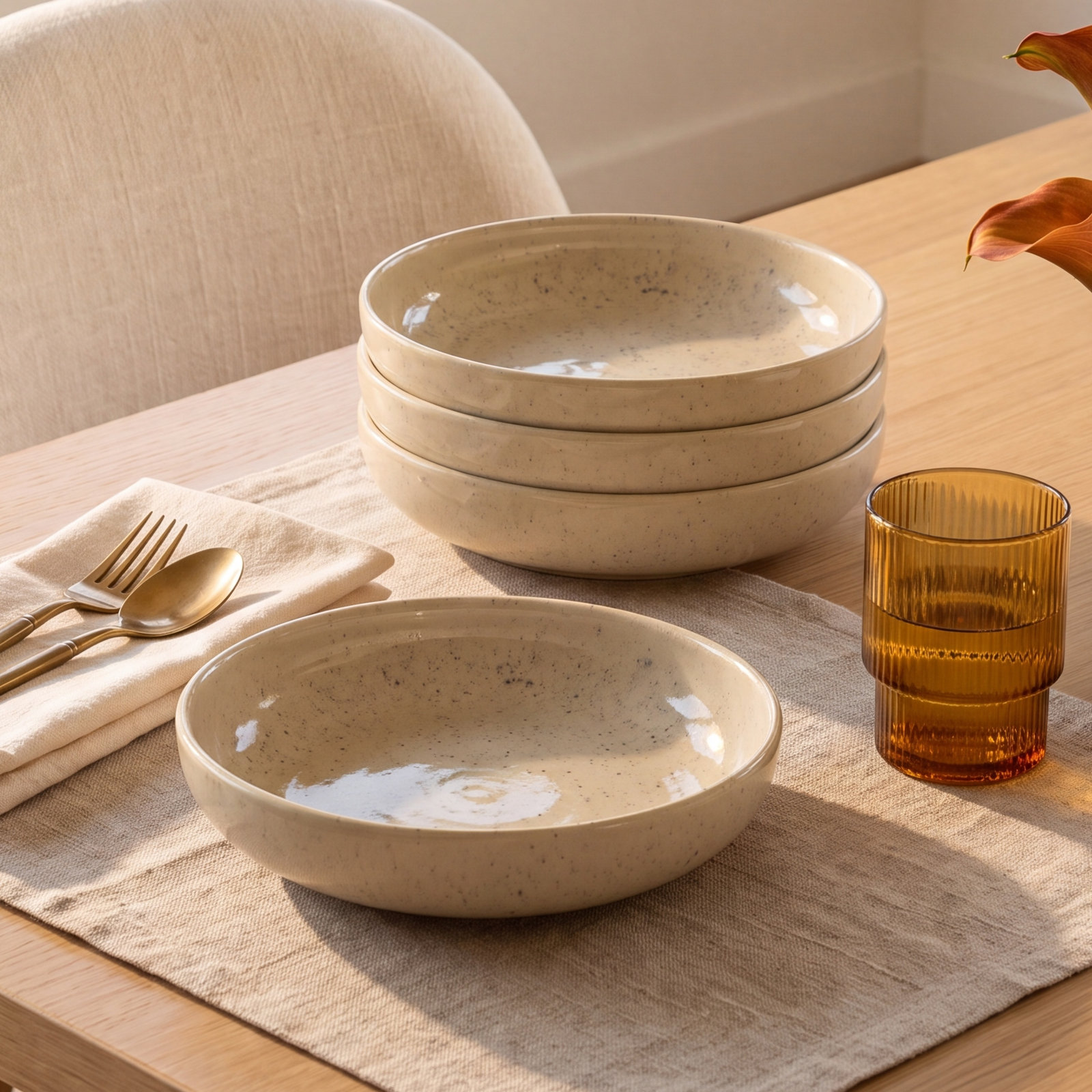 Kisung Stoneware Pasta Bowl, Beige