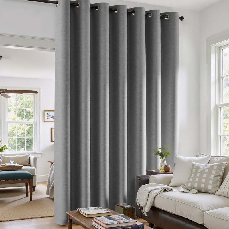 Grommet Room Darkening Linen Textured Curtain, 100" W x 96" L, Light Gray