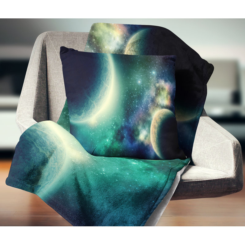 Deux planètes - coussin à imprimé paysage, 18 po x 18 po, Carré
