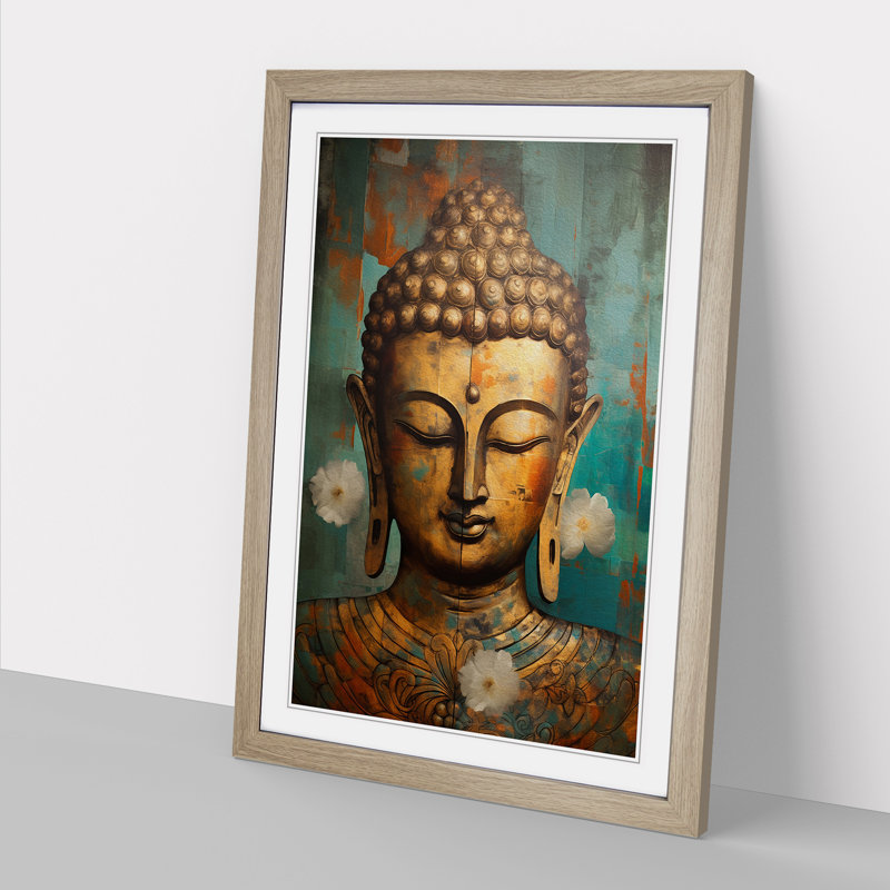 Buddha Art Deco Art - Framed Print, 34cm H x 25cm W x 2cm D, Oak Framed